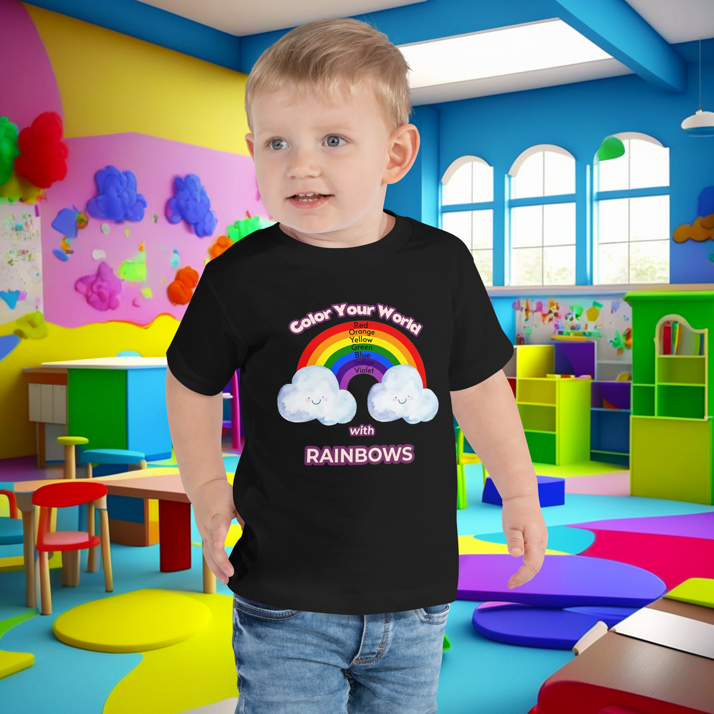 Rainbow Revel: Toddler's Color-Learning Short Sleeve Tee  (Unisex)