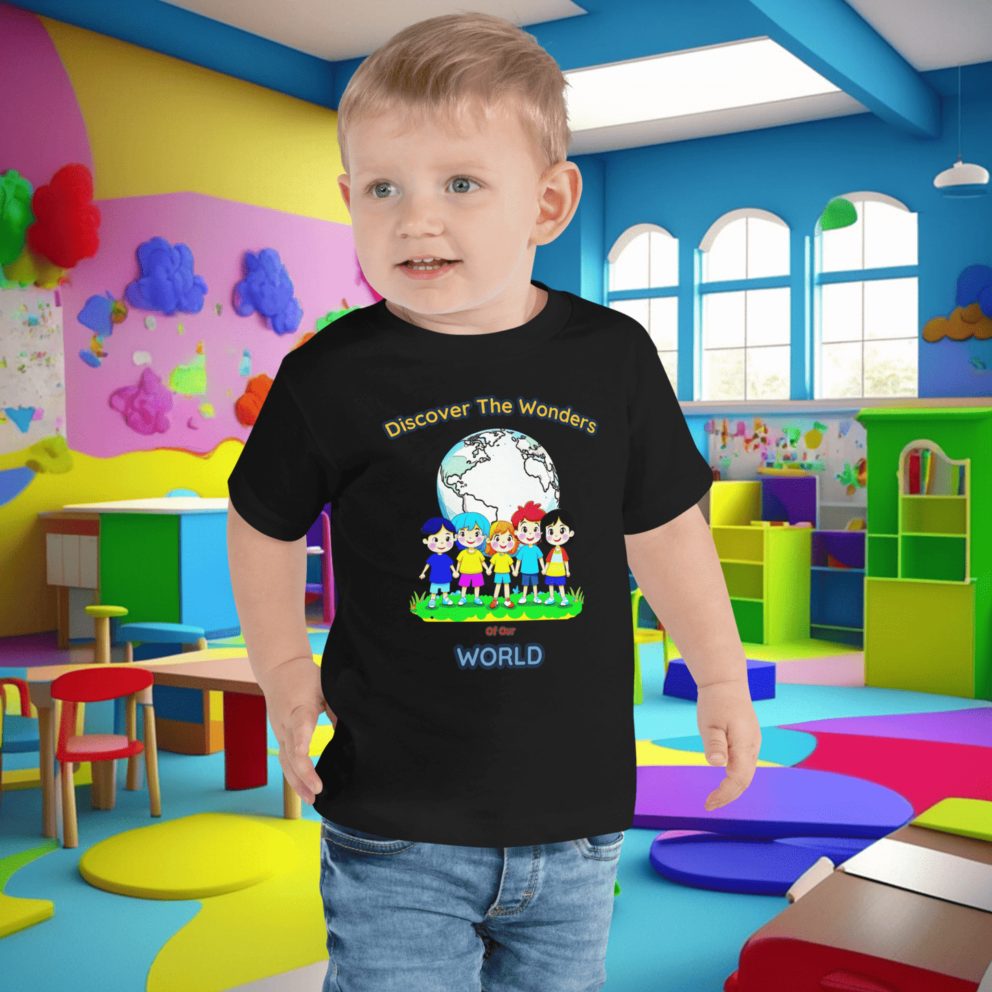 "Discover The Wonders Of Our World" Toddler Short Sleeve Tee - Ignite Curiosity and Explore with Style! (Unisex)