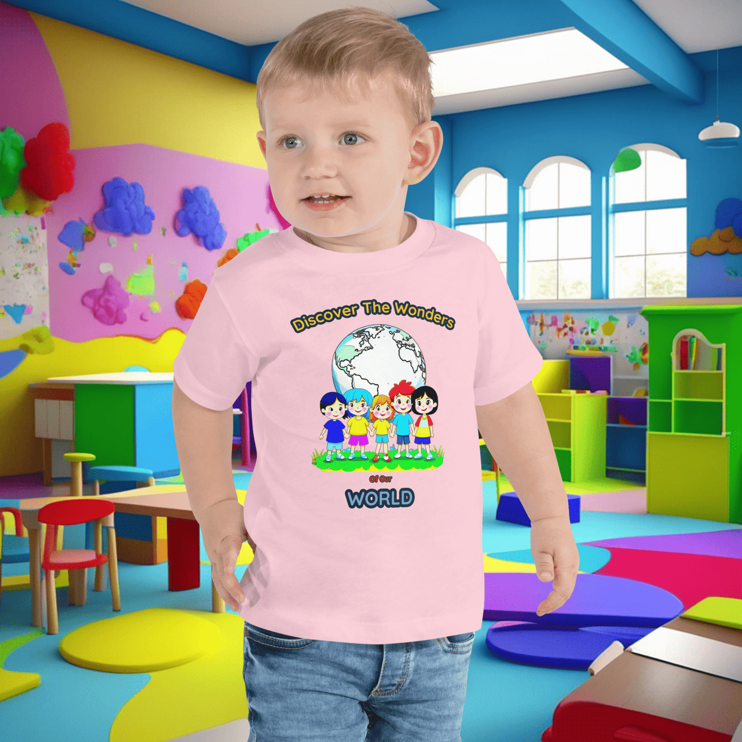 "Discover The Wonders Of Our World" Toddler Short Sleeve Tee - Ignite Curiosity and Explore with Style! (Unisex)