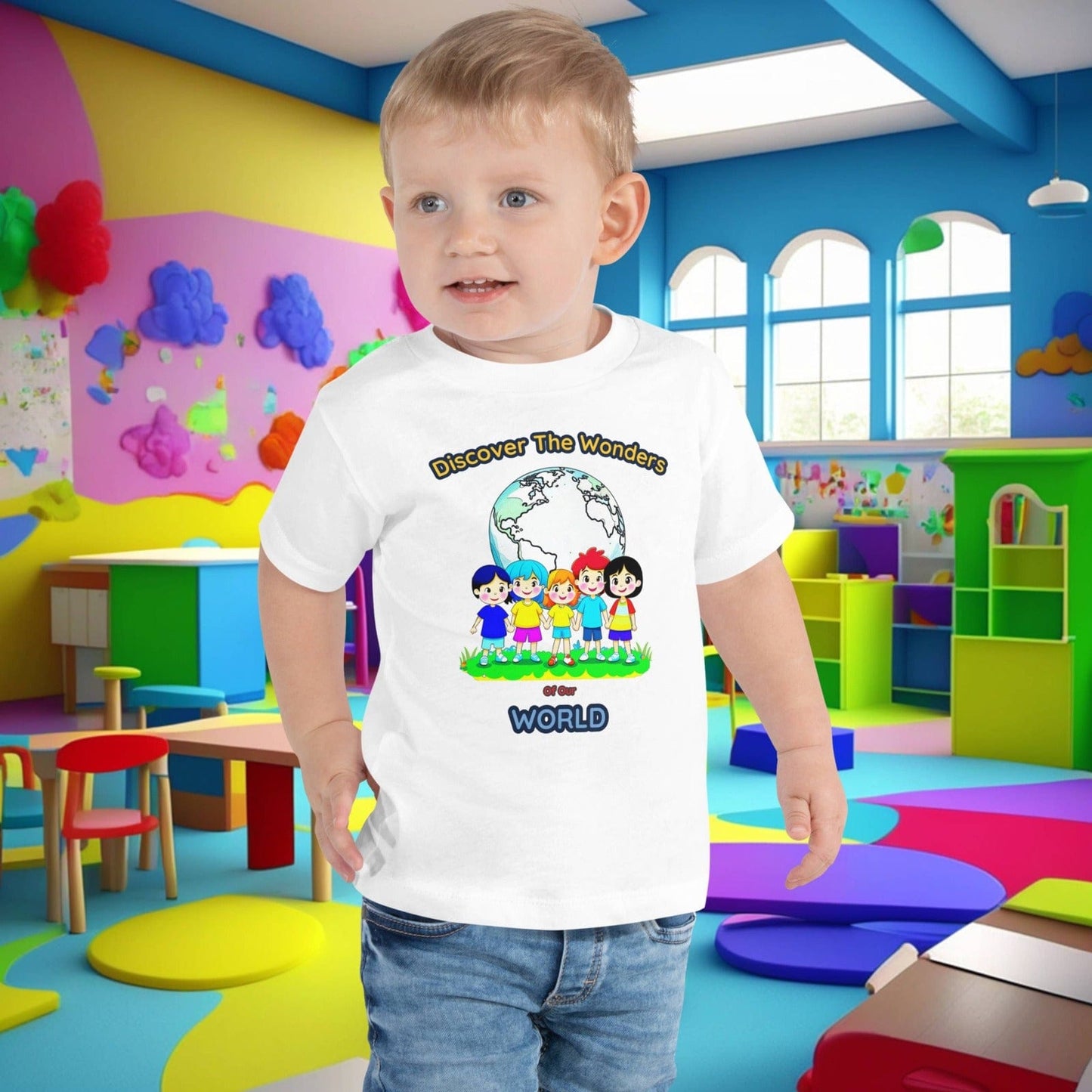 "Discover The Wonders Of Our World" Toddler Short Sleeve Tee - Ignite Curiosity and Explore with Style! (Unisex)