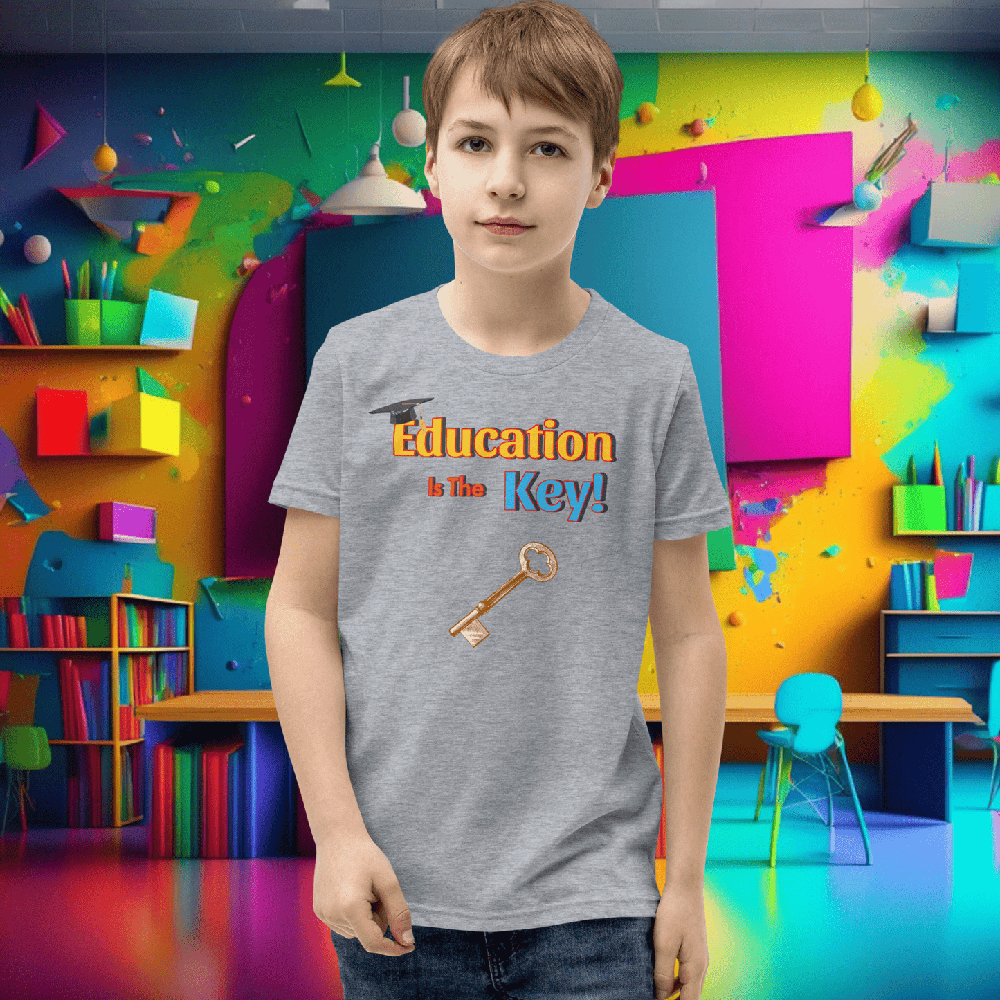 Education is the Key! Youth Short Sleeve T-Shirt - Unlocking the Path to Success!  (Unisex)