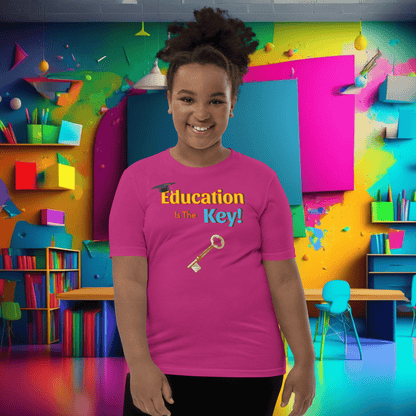 Education is the Key! Youth Short Sleeve T-Shirt - Unlocking the Path to Success!  (Unisex)