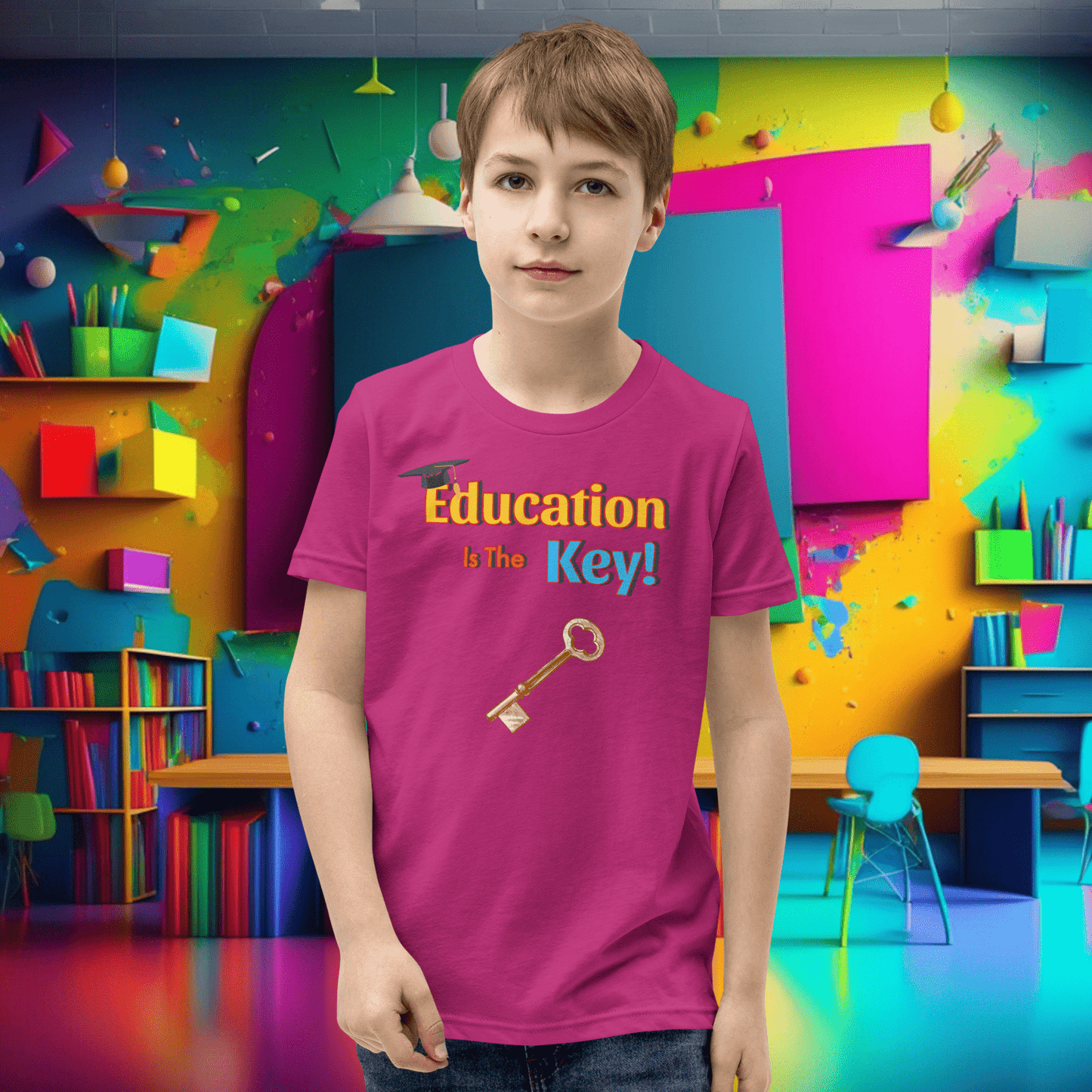 Education is the Key! Youth Short Sleeve T-Shirt - Unlocking the Path to Success!  (Unisex)