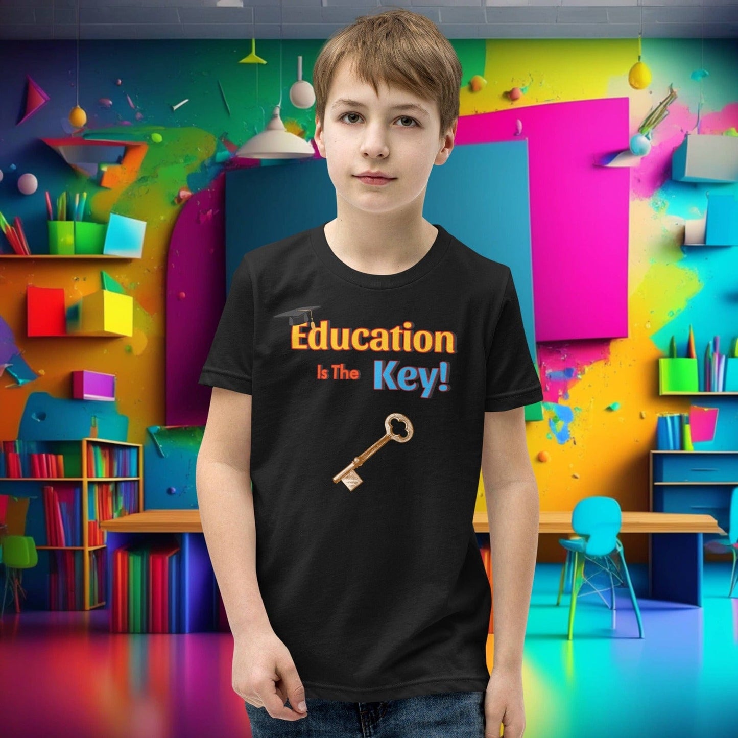 Education is the Key! Youth Short Sleeve T-Shirt - Unlocking the Path to Success!  (Unisex)