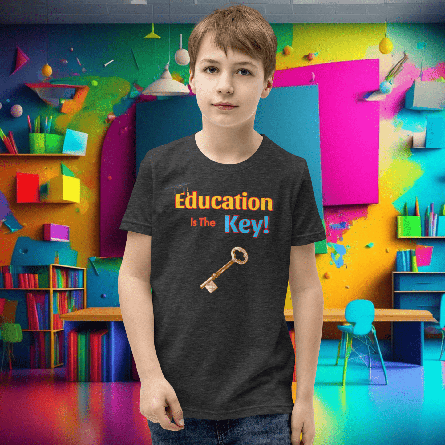 Education is the Key! Youth Short Sleeve T-Shirt - Unlocking the Path to Success!  (Unisex)