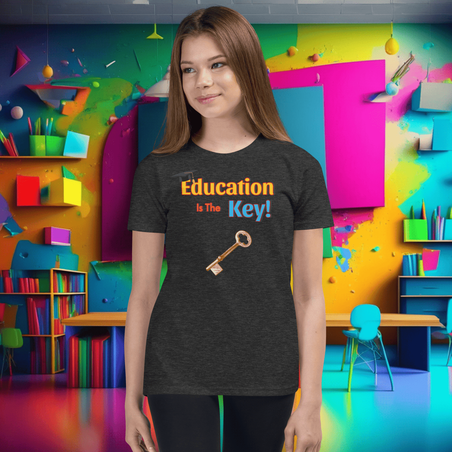 Education is the Key! Youth Short Sleeve T-Shirt - Unlocking the Path to Success!  (Unisex)