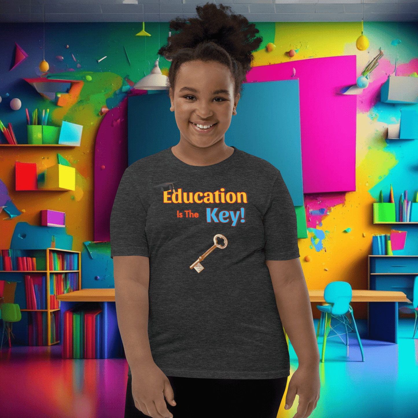 Education is the Key! Youth Short Sleeve T-Shirt - Unlocking the Path to Success!  (Unisex)