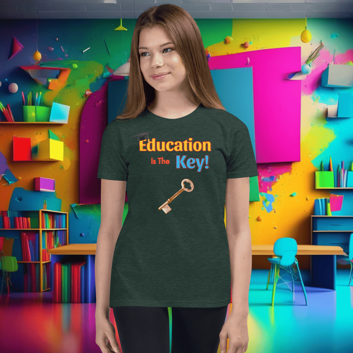 Education is the Key! Youth Short Sleeve T-Shirt - Unlocking the Path to Success!  (Unisex)