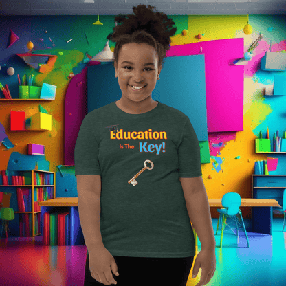 Education is the Key! Youth Short Sleeve T-Shirt - Unlocking the Path to Success!  (Unisex)