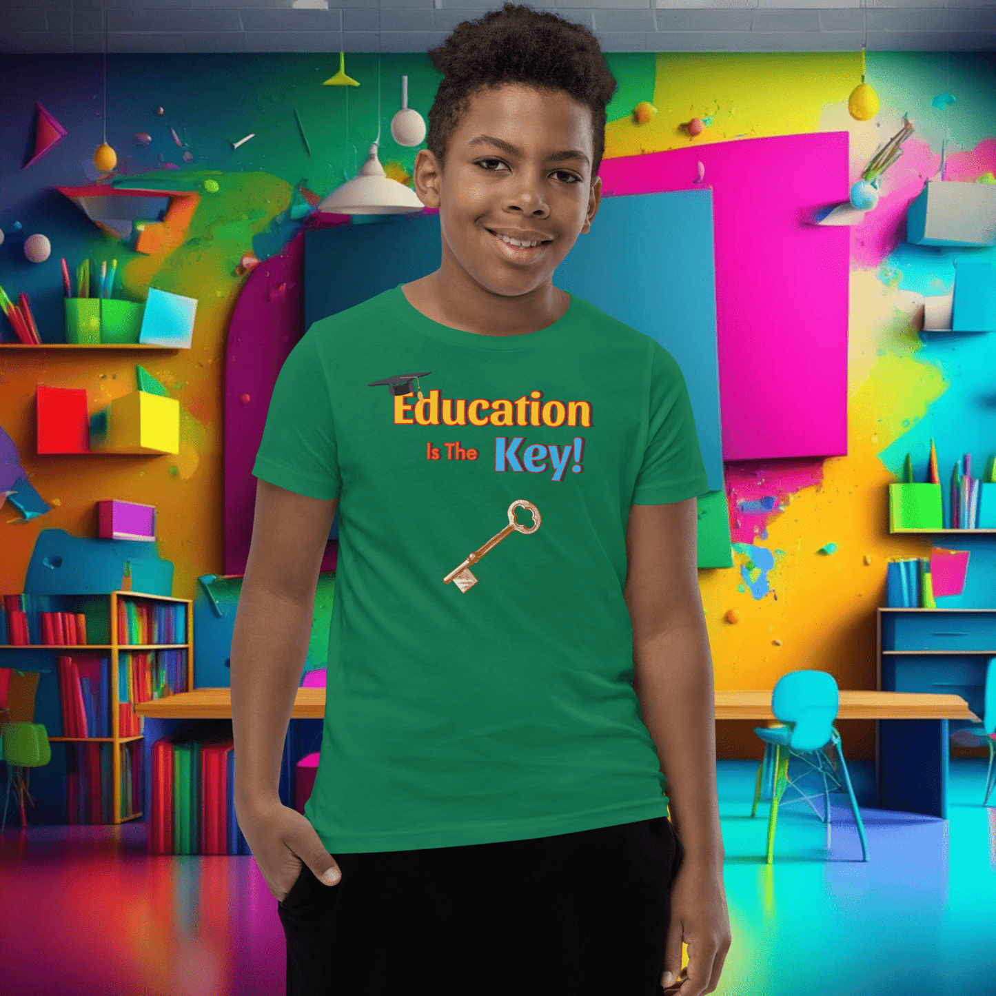 Education is the Key! Youth Short Sleeve T-Shirt - Unlocking the Path to Success!  (Unisex)