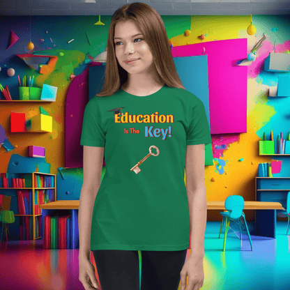 Education is the Key! Youth Short Sleeve T-Shirt - Unlocking the Path to Success!  (Unisex)