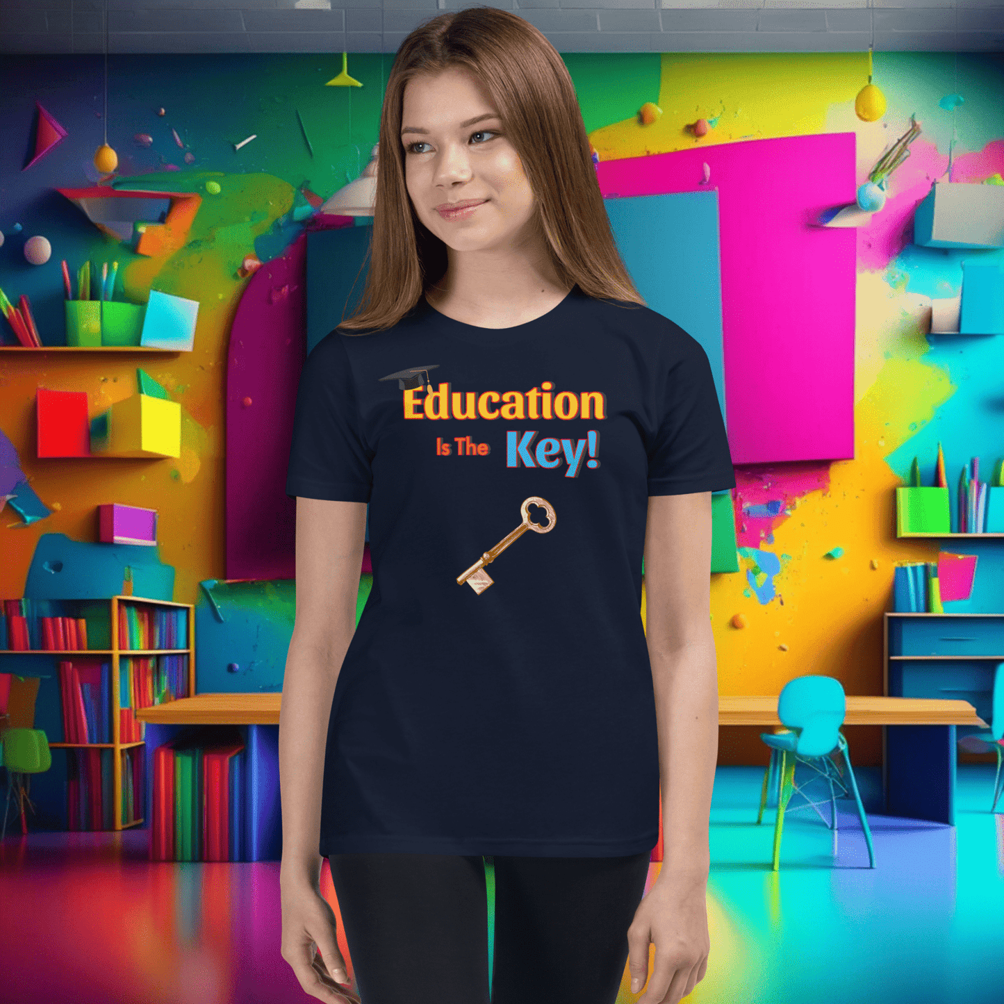 Education is the Key! Youth Short Sleeve T-Shirt - Unlocking the Path to Success!  (Unisex)