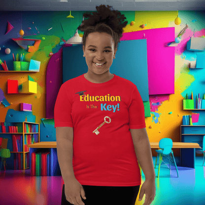 Education is the Key! Youth Short Sleeve T-Shirt - Unlocking the Path to Success!  (Unisex)