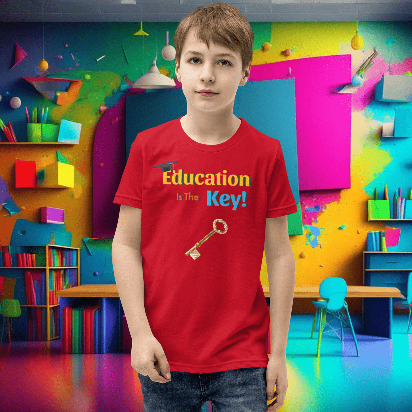 Education is the Key! Youth Short Sleeve T-Shirt - Unlocking the Path to Success!  (Unisex)