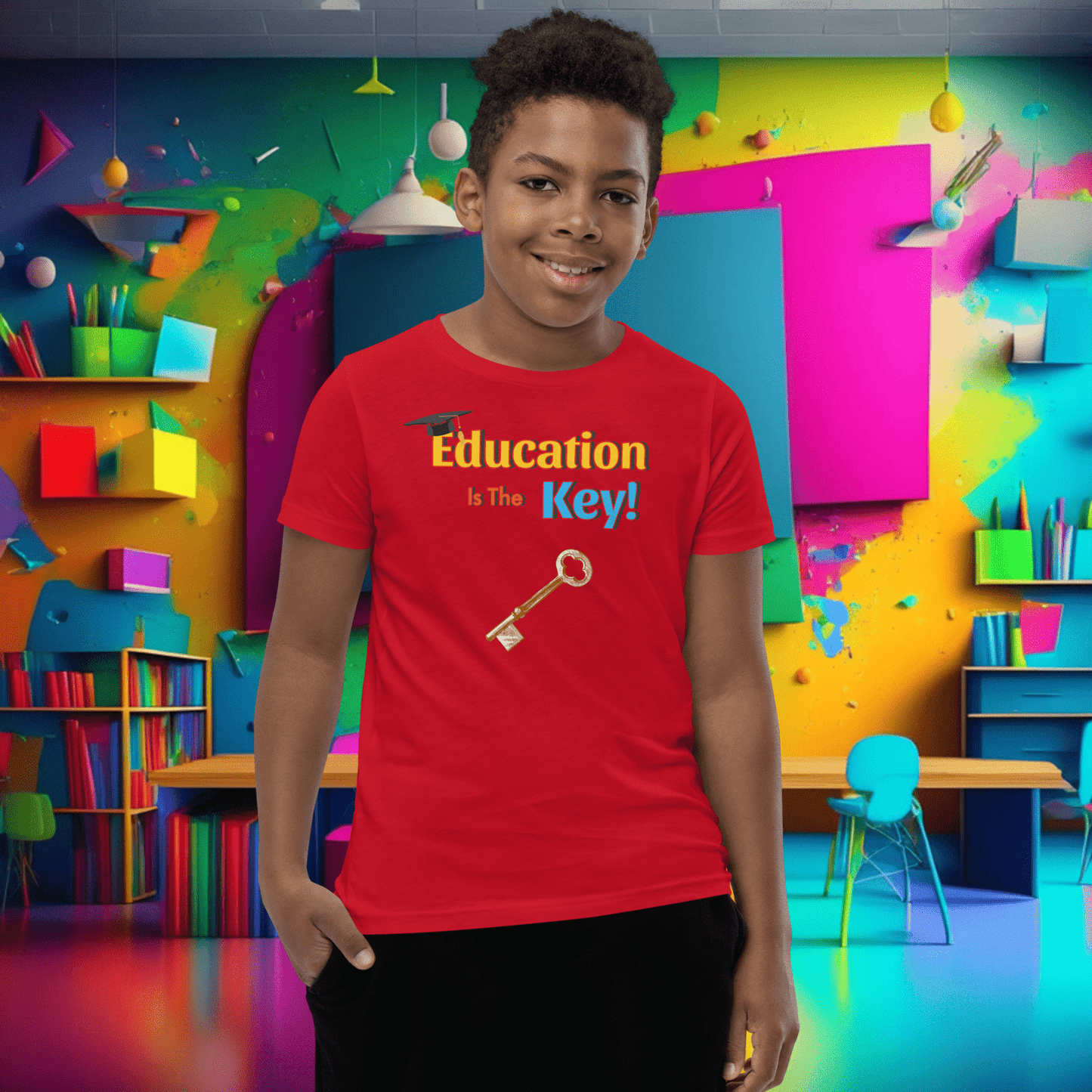 Education is the Key! Youth Short Sleeve T-Shirt - Unlocking the Path to Success!  (Unisex)