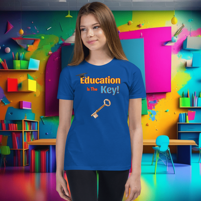 Education is the Key! Youth Short Sleeve T-Shirt - Unlocking the Path to Success!  (Unisex)