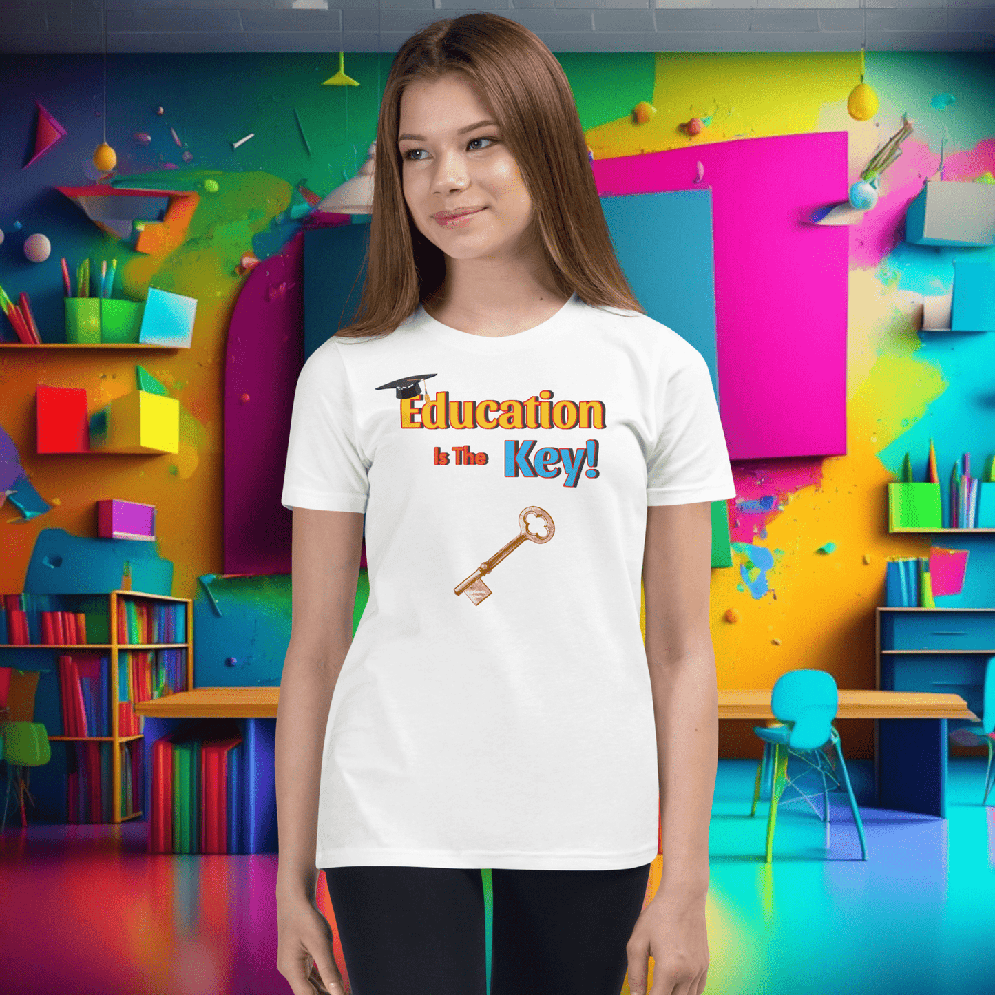 Education is the Key! Youth Short Sleeve T-Shirt - Unlocking the Path to Success!  (Unisex)