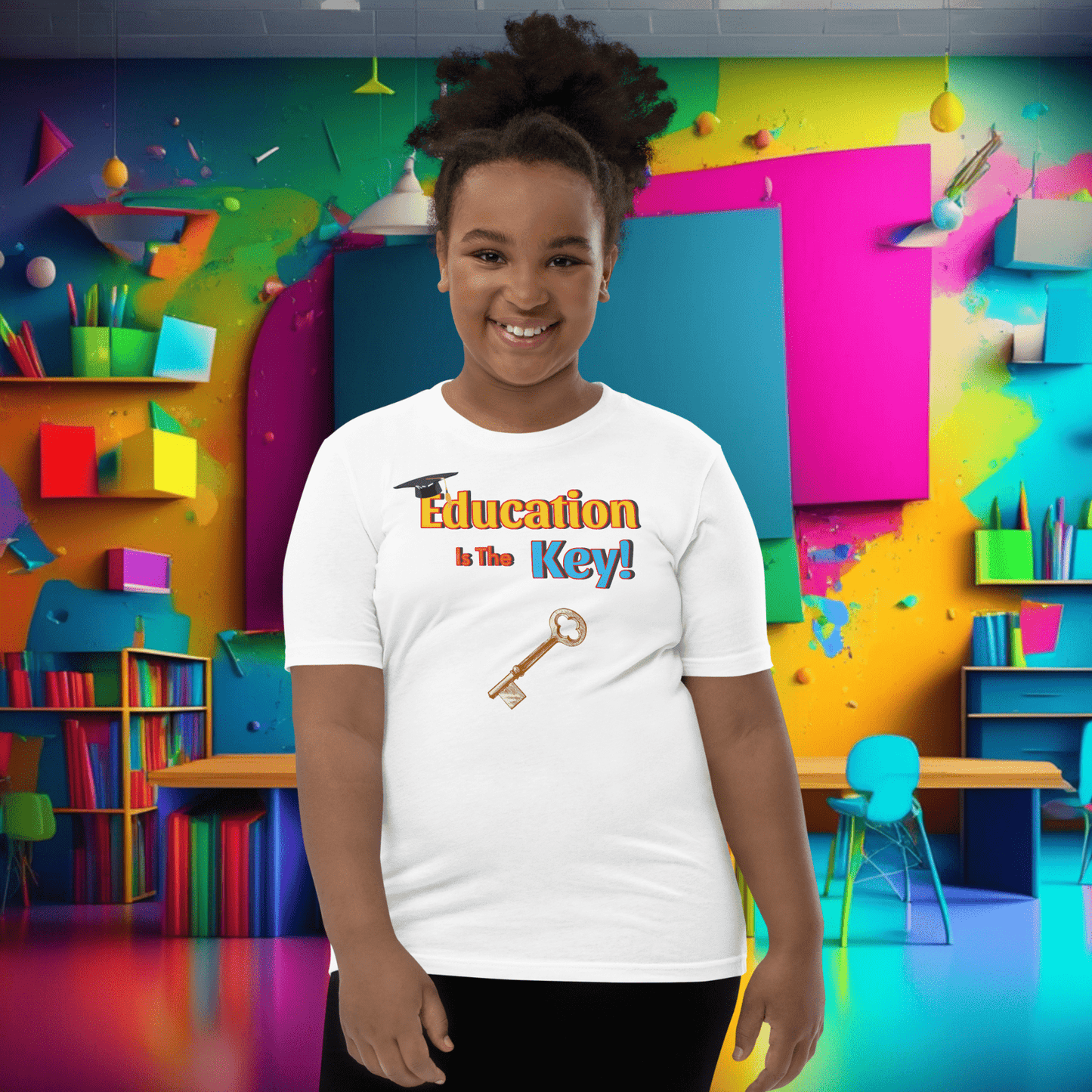 Education is the Key! Youth Short Sleeve T-Shirt - Unlocking the Path to Success!  (Unisex)