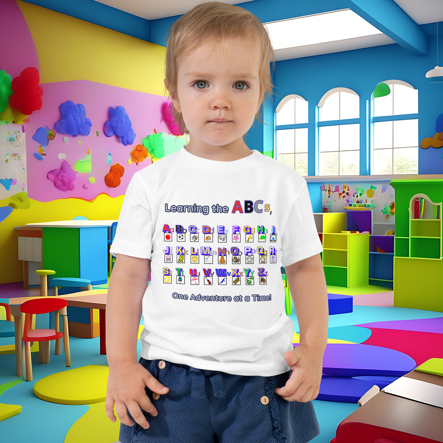 Alphabet Adventure Toddler Short Sleeve Tee: Learning Through Letters and Imagination  (Unisex)