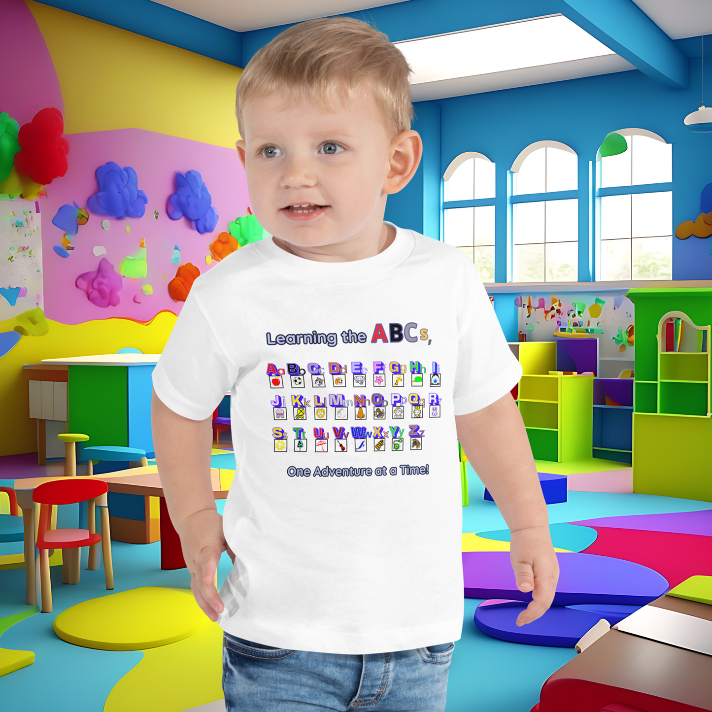 Alphabet Adventure Toddler Short Sleeve Tee: Learning Through Letters and Imagination  (Unisex)