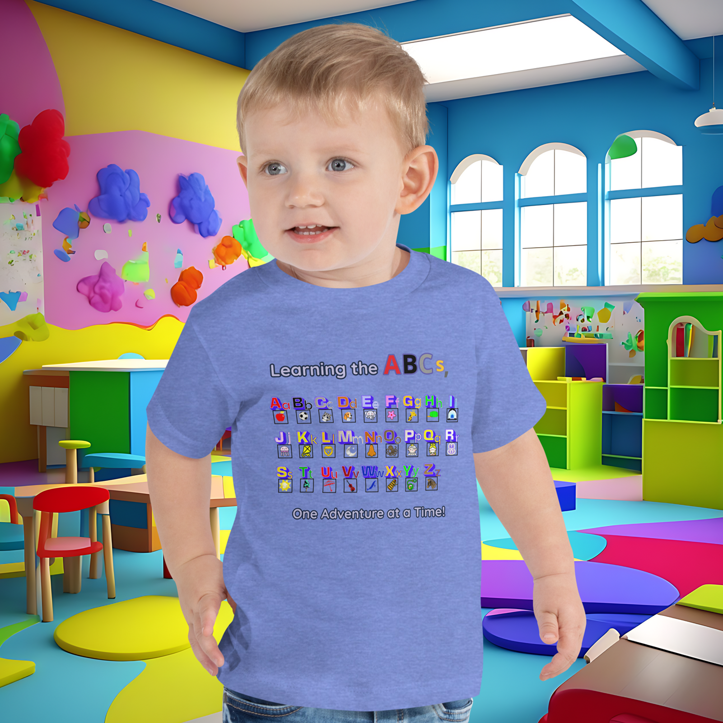 Alphabet Adventure Toddler Short Sleeve Tee: Learning Through Letters and Imagination  (Unisex)