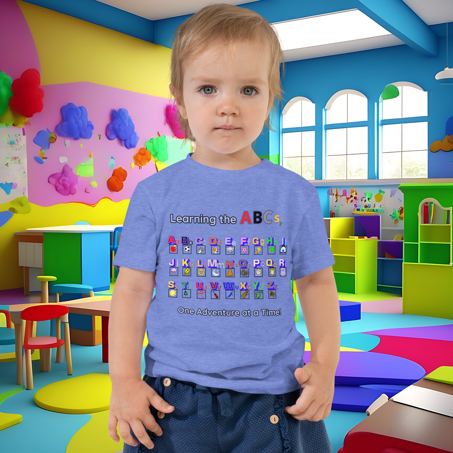 Alphabet Adventure Toddler Short Sleeve Tee: Learning Through Letters and Imagination  (Unisex)