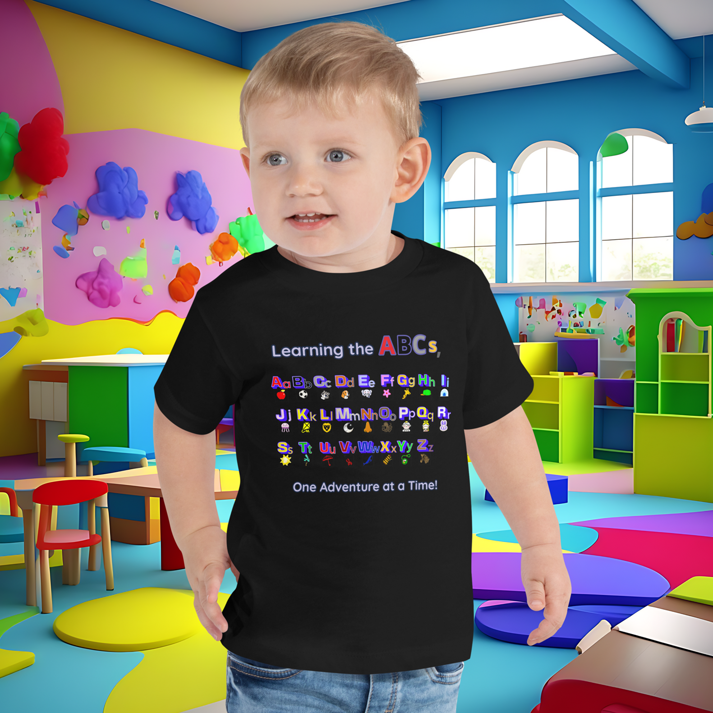 Alphabet Adventure Toddler Short Sleeve Tee: Learning Through Letters and Imagination  (Unisex)