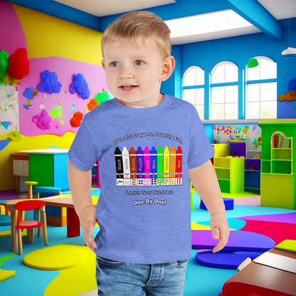 "Colorful Crayons, Counting Fun, Learn Your Numbers One By One!" Toddler Short Sleeve Tee - Explore, Count, and Color with Delight!  (Unisex)