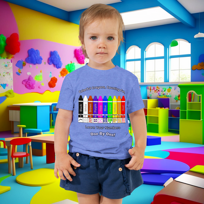 "Colorful Crayons, Counting Fun, Learn Your Numbers One By One!" Toddler Short Sleeve Tee - Explore, Count, and Color with Delight!  (Unisex)