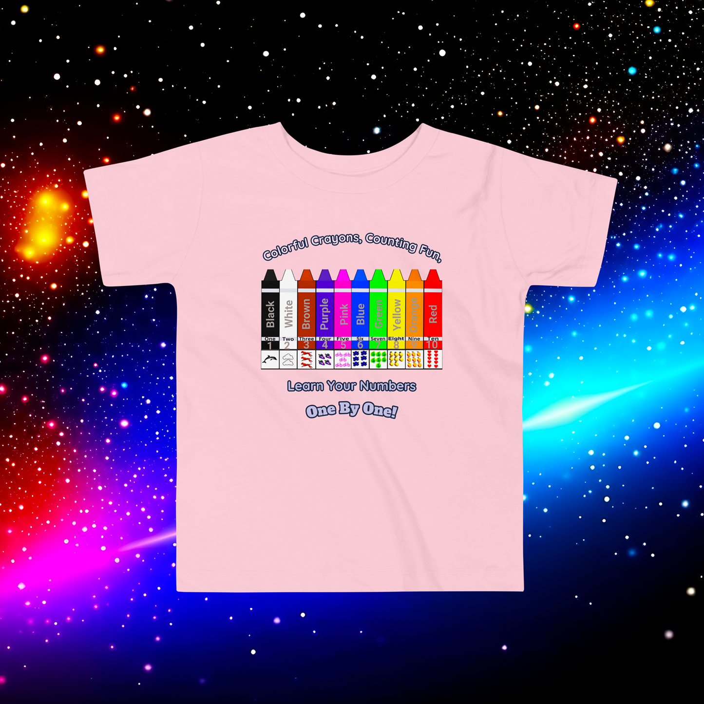 "Colorful Crayons, Counting Fun, Learn Your Numbers One By One!" Toddler Short Sleeve Tee - Explore, Count, and Color with Delight!  (Unisex)