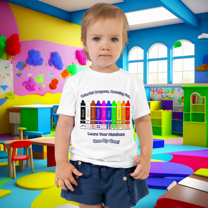 "Colorful Crayons, Counting Fun, Learn Your Numbers One By One!" Toddler Short Sleeve Tee - Explore, Count, and Color with Delight!  (Unisex)