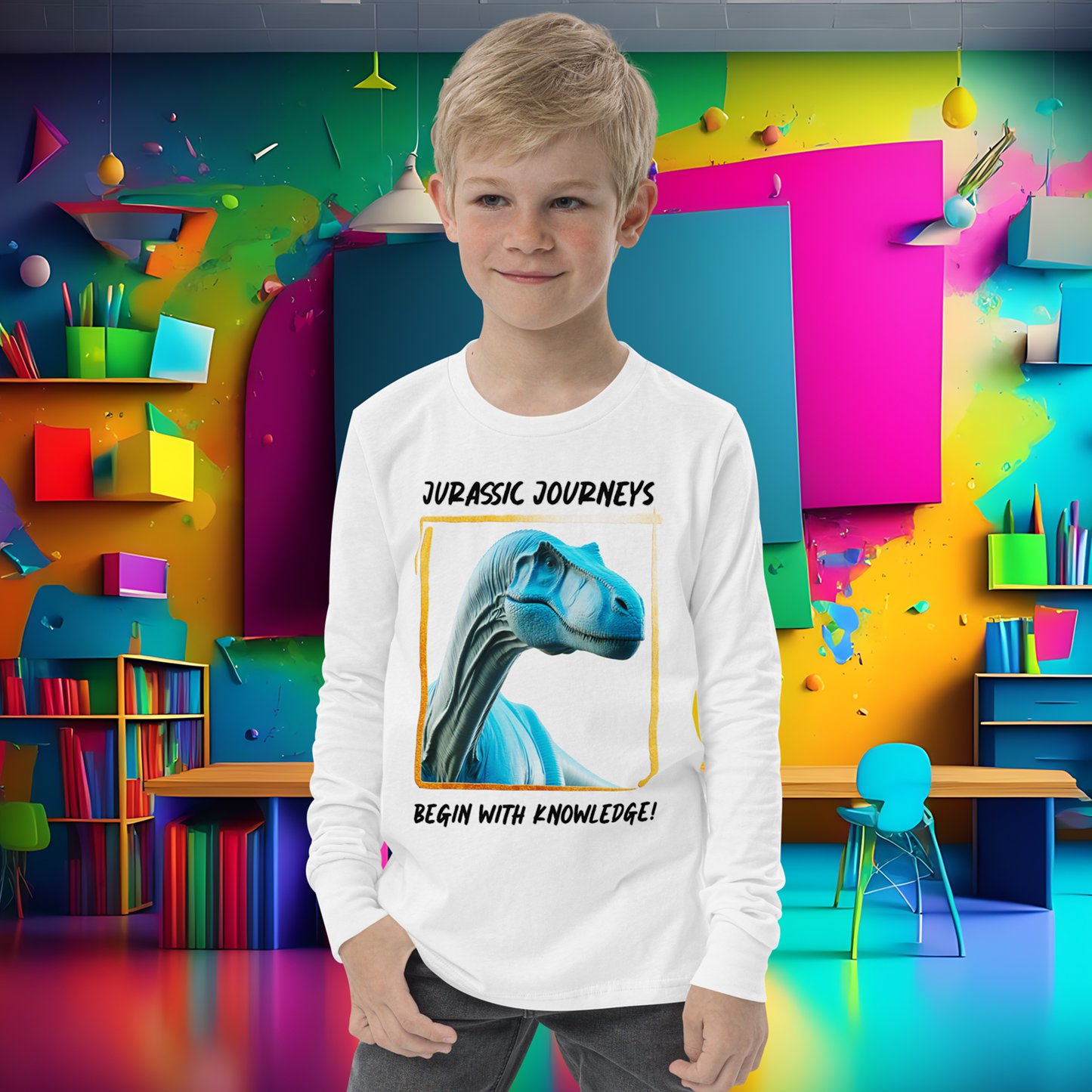 Brontosaurus Adventure Youth Long Sleeve Tee – Prehistoric Playtime!  (Unisex)