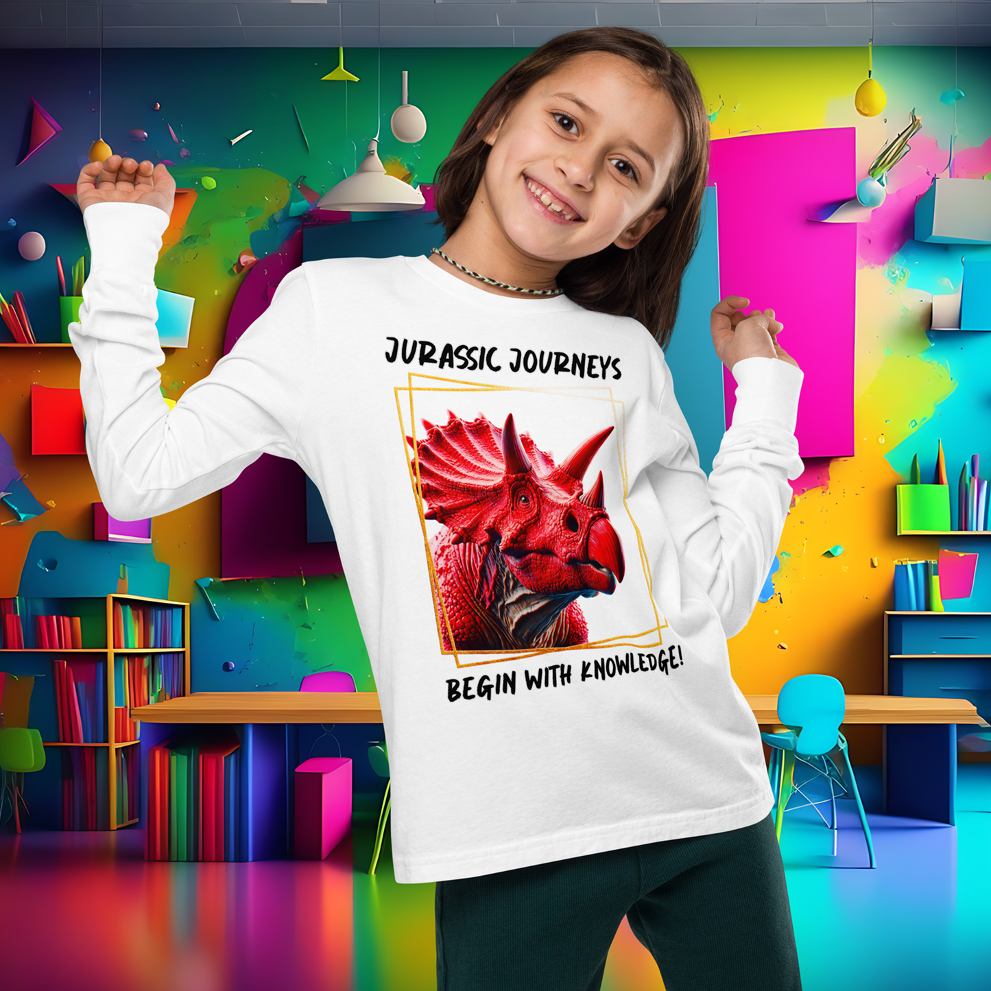 Triceratops Trek: Jurassic Journeys Youth Long Sleeve Tee  (Unisex)