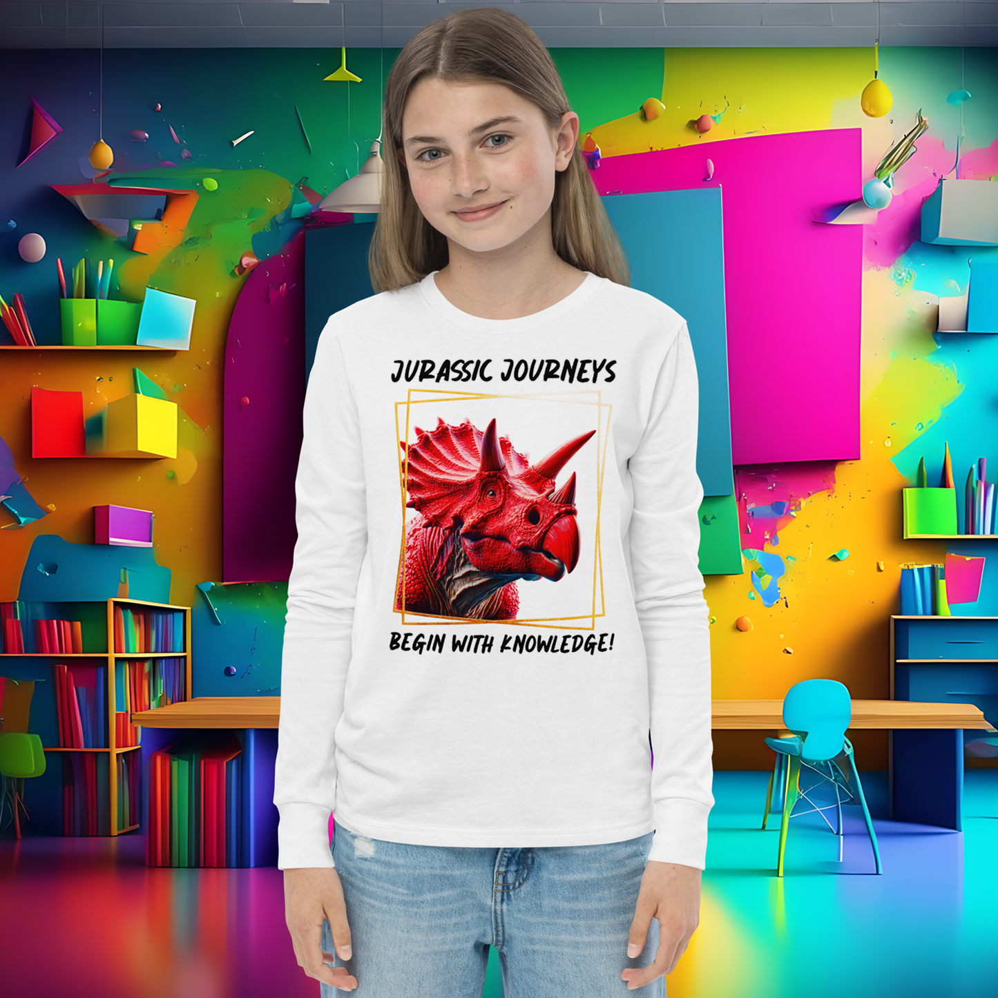 Triceratops Trek: Jurassic Journeys Youth Long Sleeve Tee  (Unisex)