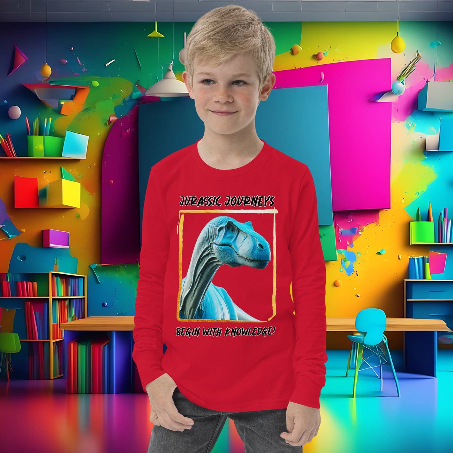 Brontosaurus Adventure Youth Long Sleeve Tee – Prehistoric Playtime!  (Unisex)