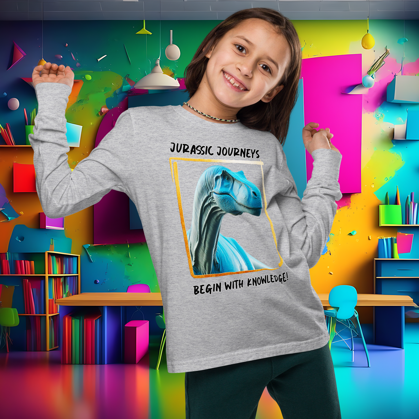 Brontosaurus Adventure Youth Long Sleeve Tee – Prehistoric Playtime!  (Unisex)