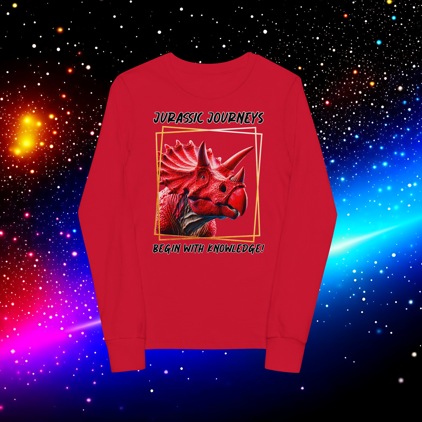 Triceratops Trek: Jurassic Journeys Youth Long Sleeve Tee  (Unisex)