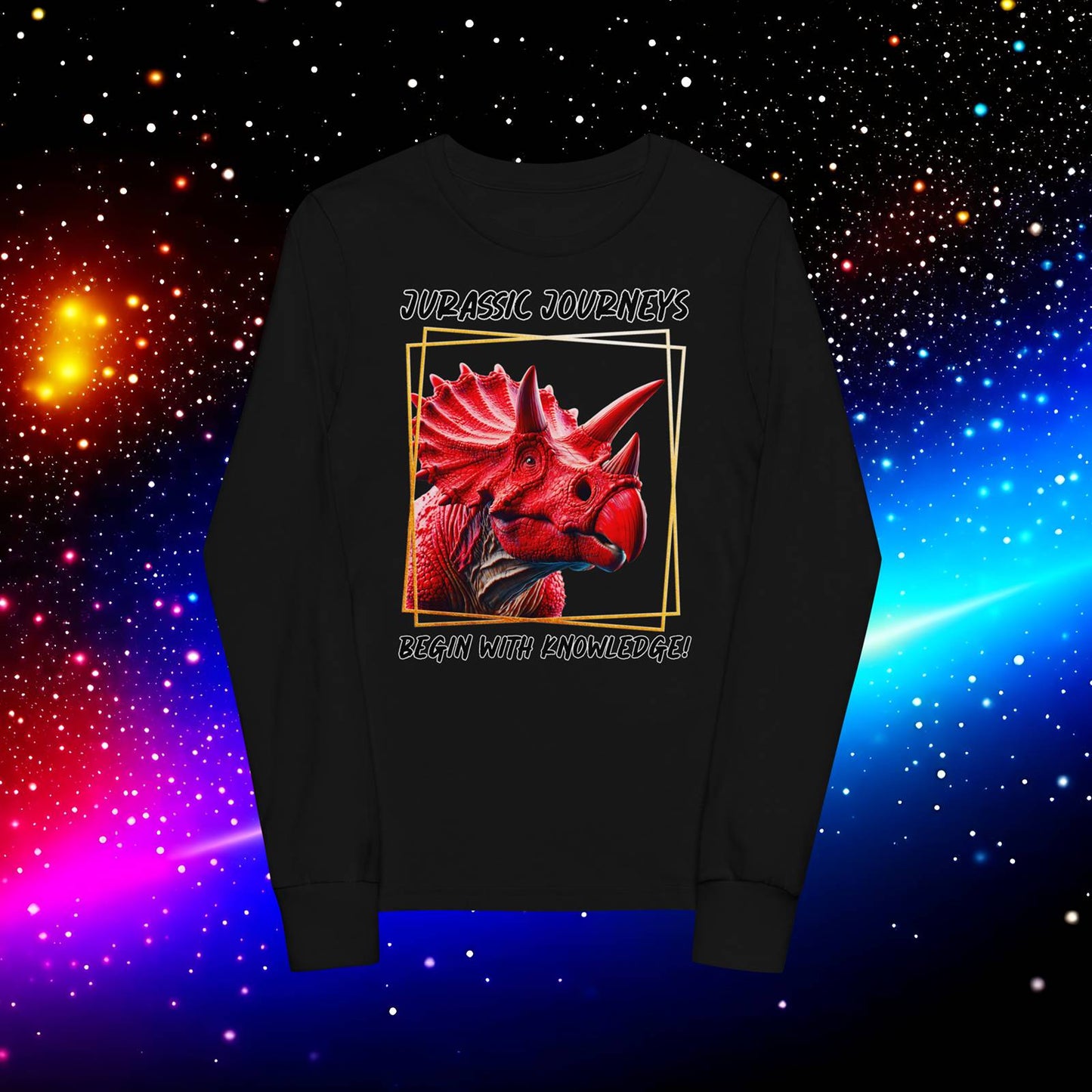 Triceratops Trek: Jurassic Journeys Youth Long Sleeve Tee  (Unisex)