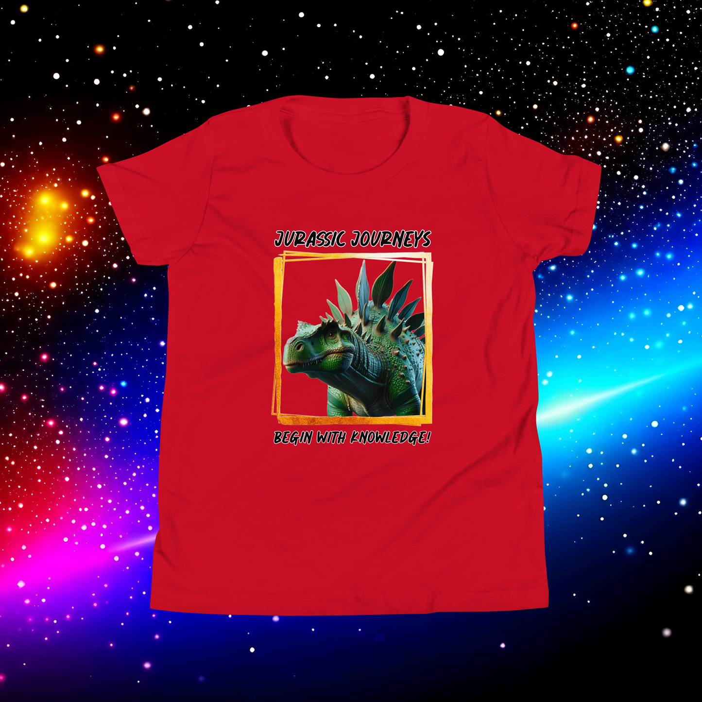 Stegosaurus Knowledge Quest - Youth Short Sleeve T-Shirt  (Unisex)