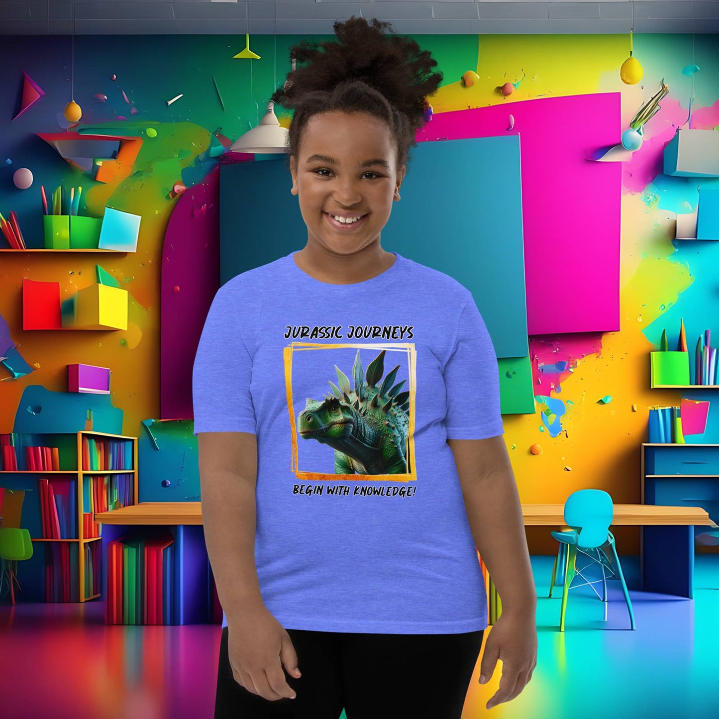 Stegosaurus Knowledge Quest - Youth Short Sleeve T-Shirt  (Unisex)