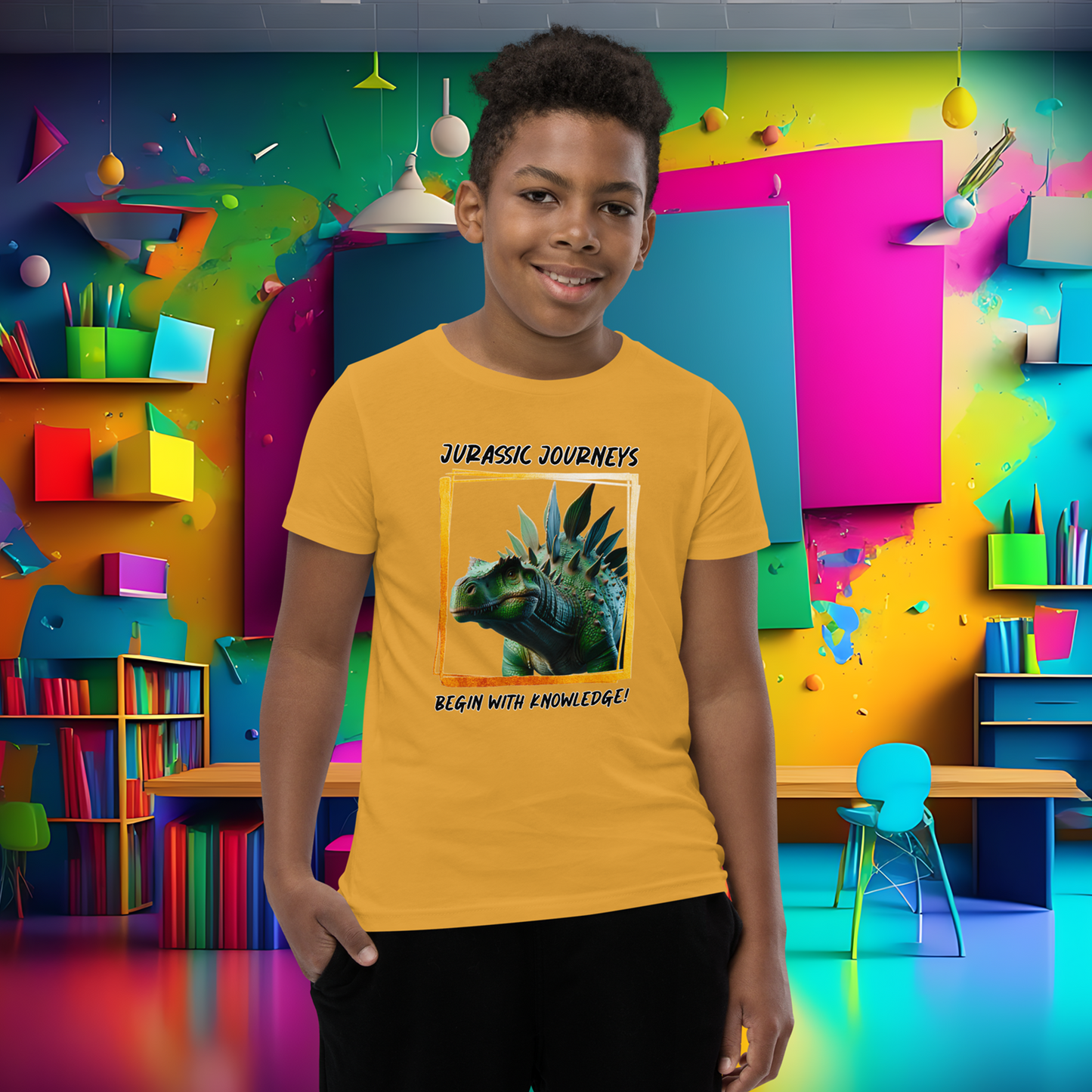 Stegosaurus Knowledge Quest - Youth Short Sleeve T-Shirt  (Unisex)