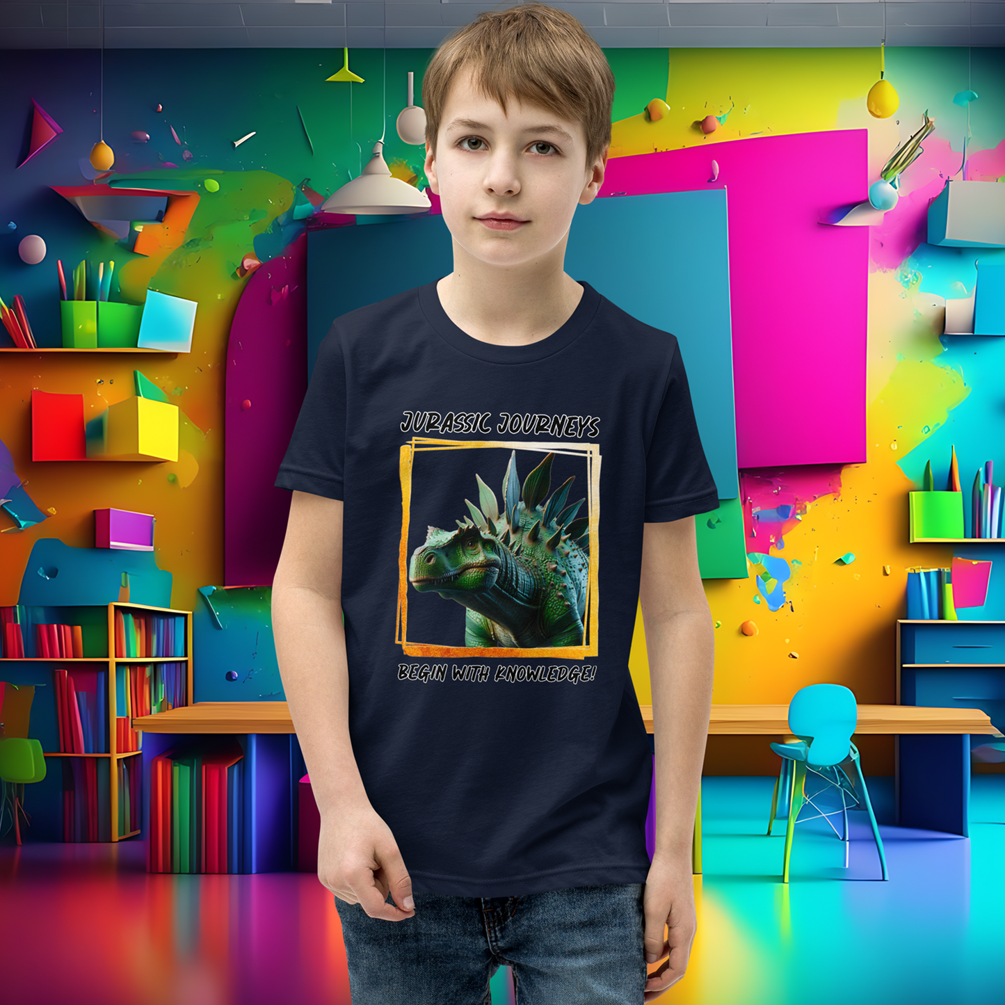 Stegosaurus Knowledge Quest - Youth Short Sleeve T-Shirt  (Unisex)