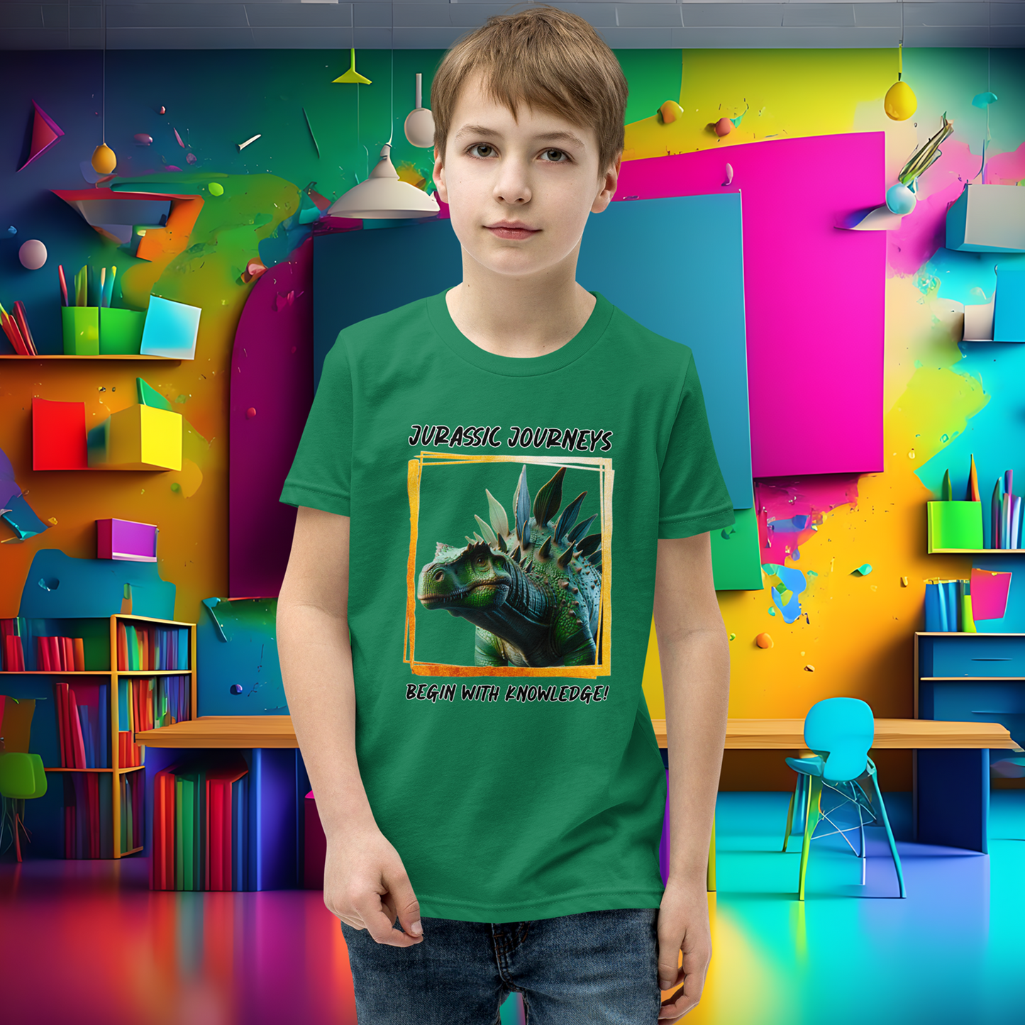 Stegosaurus Knowledge Quest - Youth Short Sleeve T-Shirt  (Unisex)