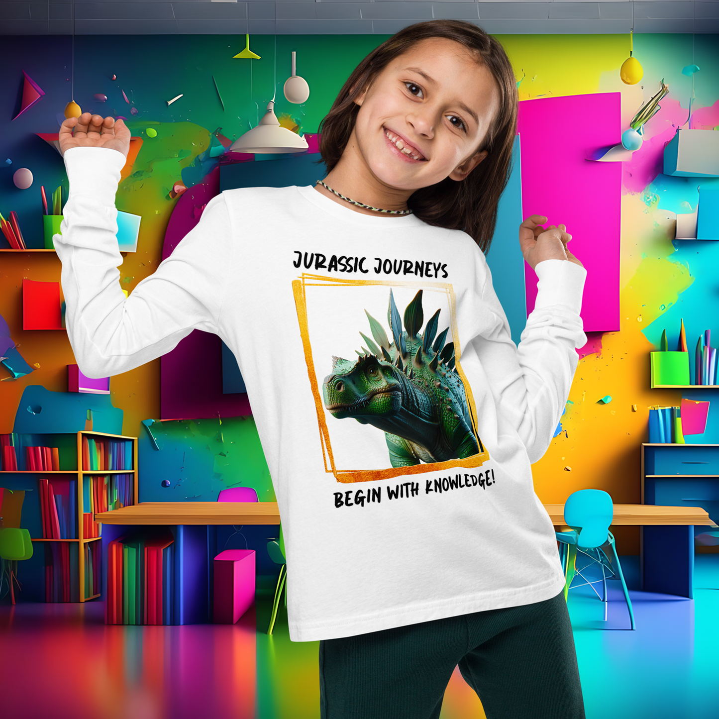 Stegosaurus Knowledge Quest - Youth Long Sleeve Tee  (Unisex)