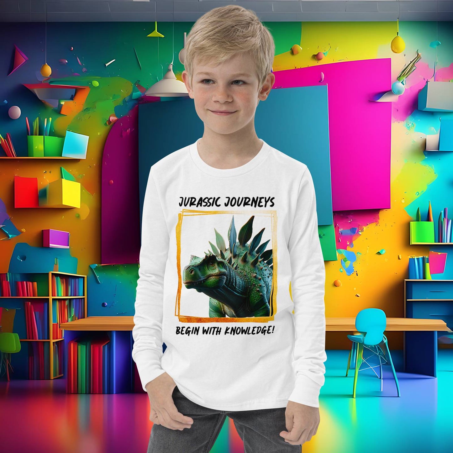 Stegosaurus Knowledge Quest - Youth Long Sleeve Tee  (Unisex)