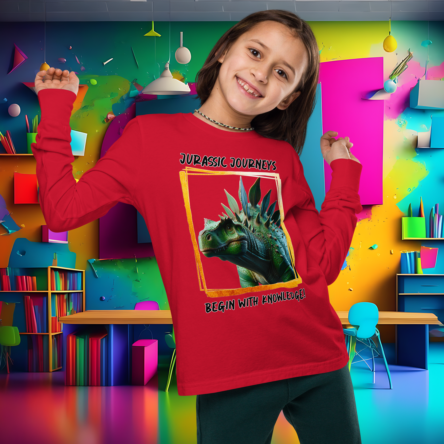 Stegosaurus Knowledge Quest - Youth Long Sleeve Tee  (Unisex)