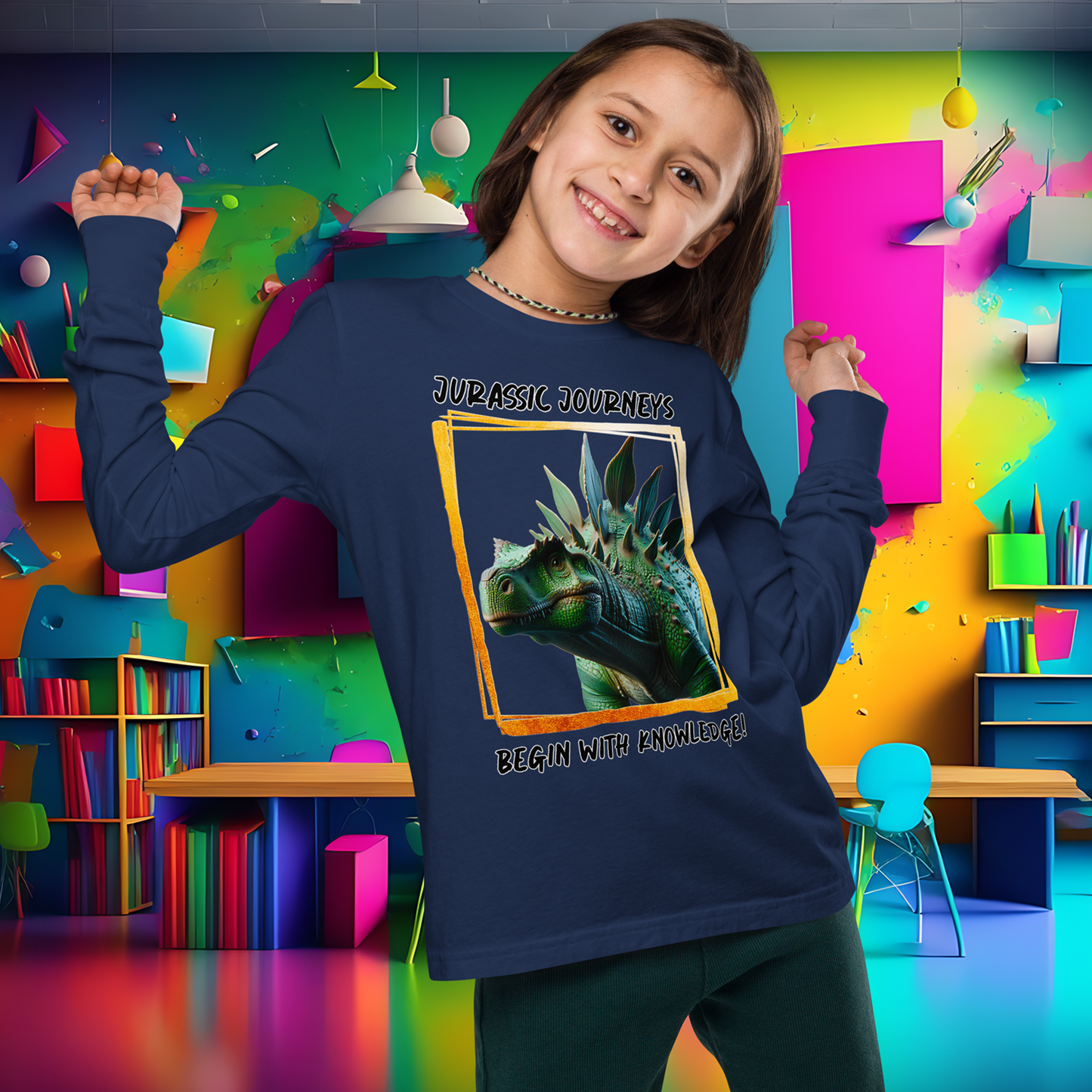 Stegosaurus Knowledge Quest - Youth Long Sleeve Tee  (Unisex)