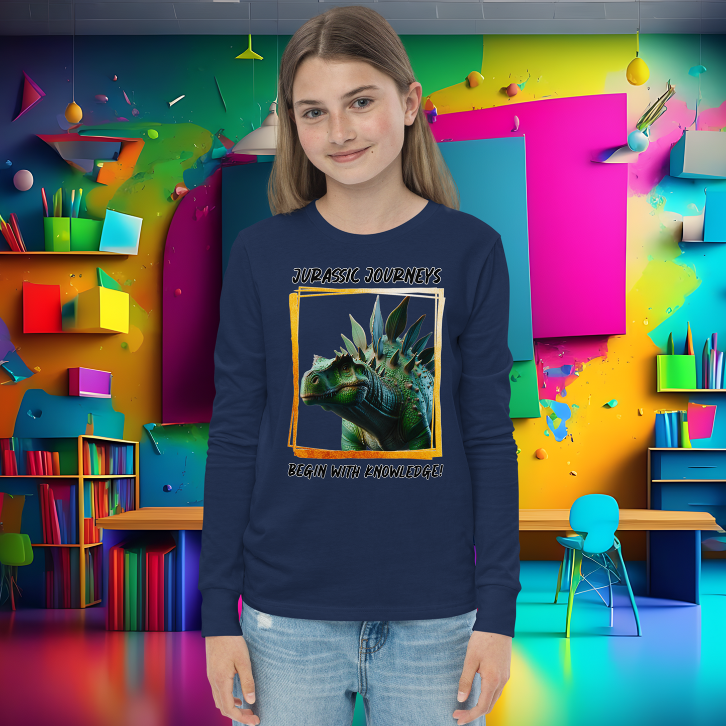 Stegosaurus Knowledge Quest - Youth Long Sleeve Tee  (Unisex)