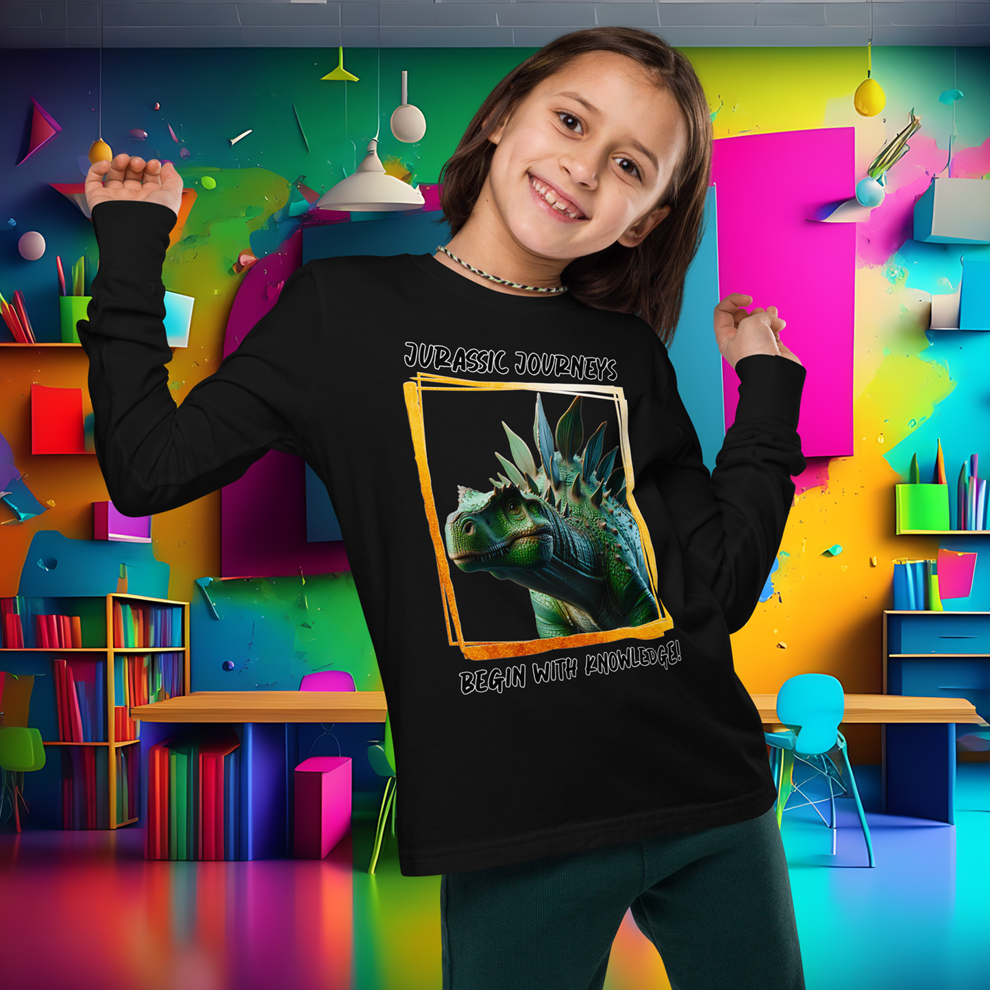 Stegosaurus Knowledge Quest - Youth Long Sleeve Tee  (Unisex)