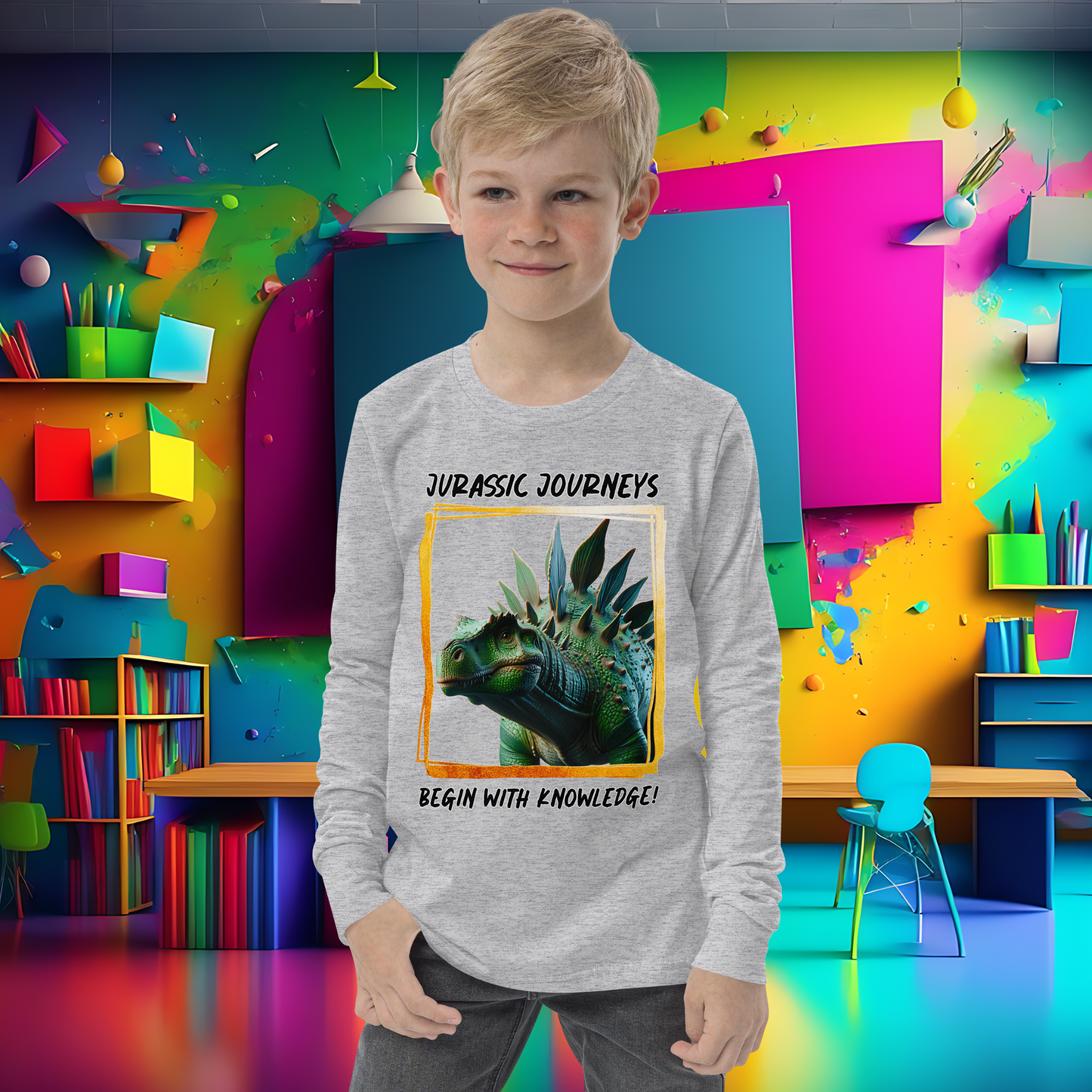 Stegosaurus Knowledge Quest - Youth Long Sleeve Tee  (Unisex)